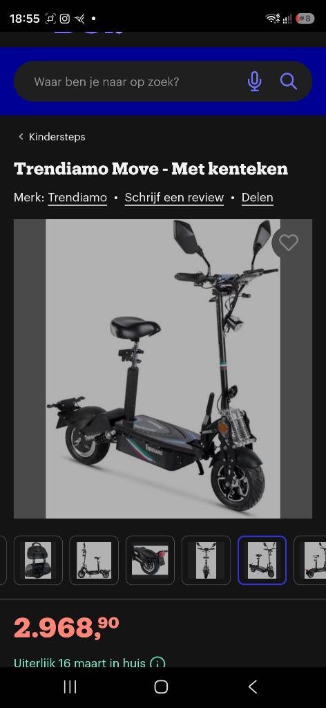 Trendiamo electrische step (legaal op de weg) met kenteken, Ophalen of Verzenden, Nieuw, Elektrische step (E-scooter), Trendiamo Move