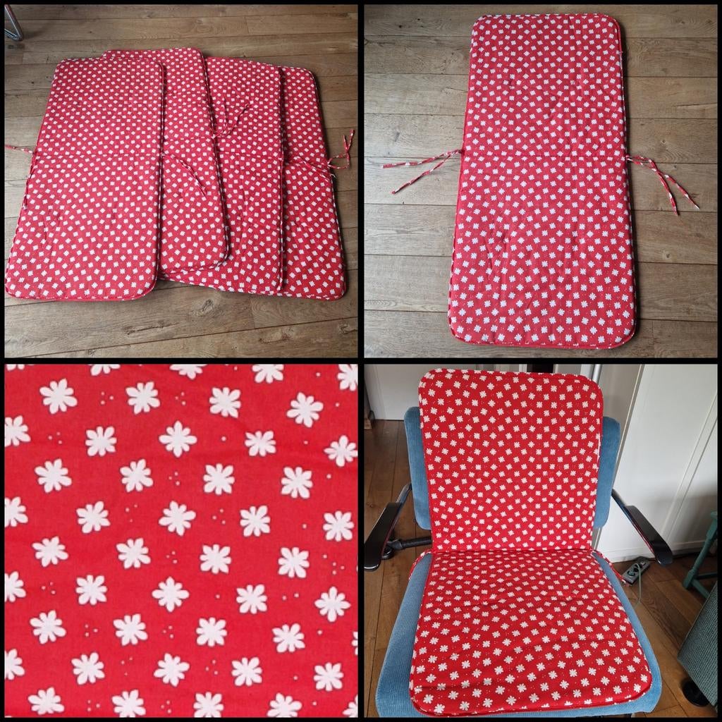 4 vrolijke rode tuinstoel kussens 50cm breed 100cm lang, Tuin en Terras, Tuinmeubel-accessoires, Ophalen of Verzenden, Zo goed als nieuw
