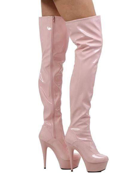 Plateau Vinyl Over-de Knielaarzen. Hiel 14 cm. Maat 36t/m41., Ophalen of Verzenden, Nieuw, Roze, Hoge laarzen