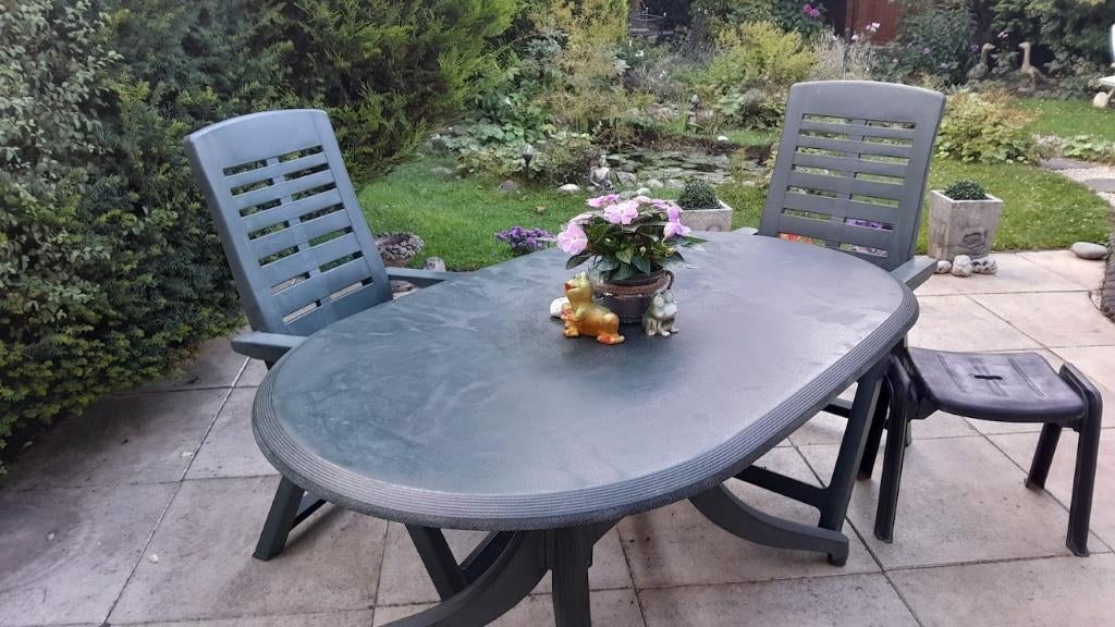 Hartman tuintafel echt als nieuw 150x90 cm groen KANSJE, Tuin en Terras, Ophalen of Verzenden, Gebruikt, Ovaal, Kunststof