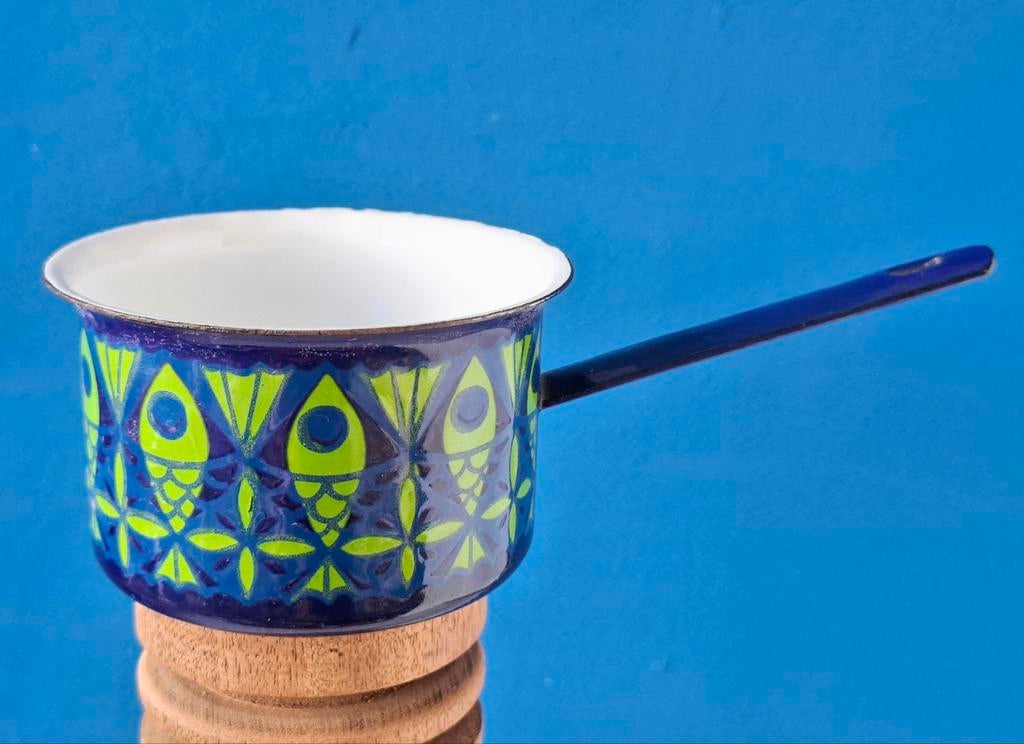 Vintage emaille steelpannetje/vismotief, Ophalen of Verzenden, Gebruikt, Overige materialen, Kookpan of Snelkookpan