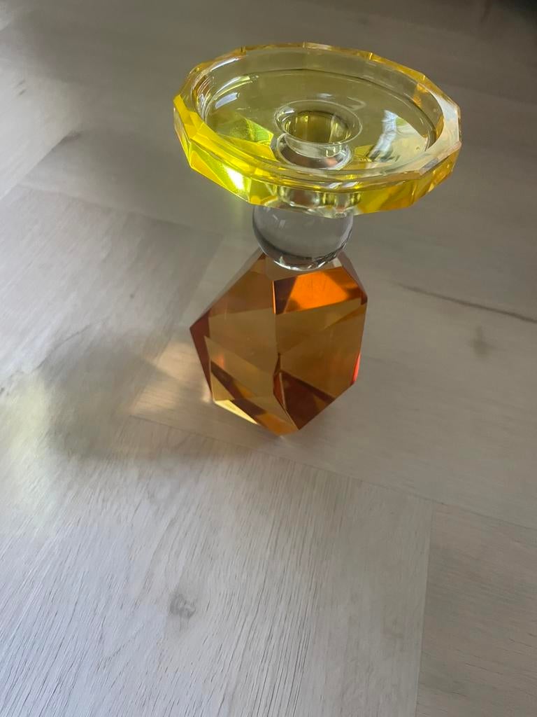 Mooie kristallen kandelaar, Ophalen of Verzenden, Zo goed als nieuw, Overige materialen, Minder dan 25 cm