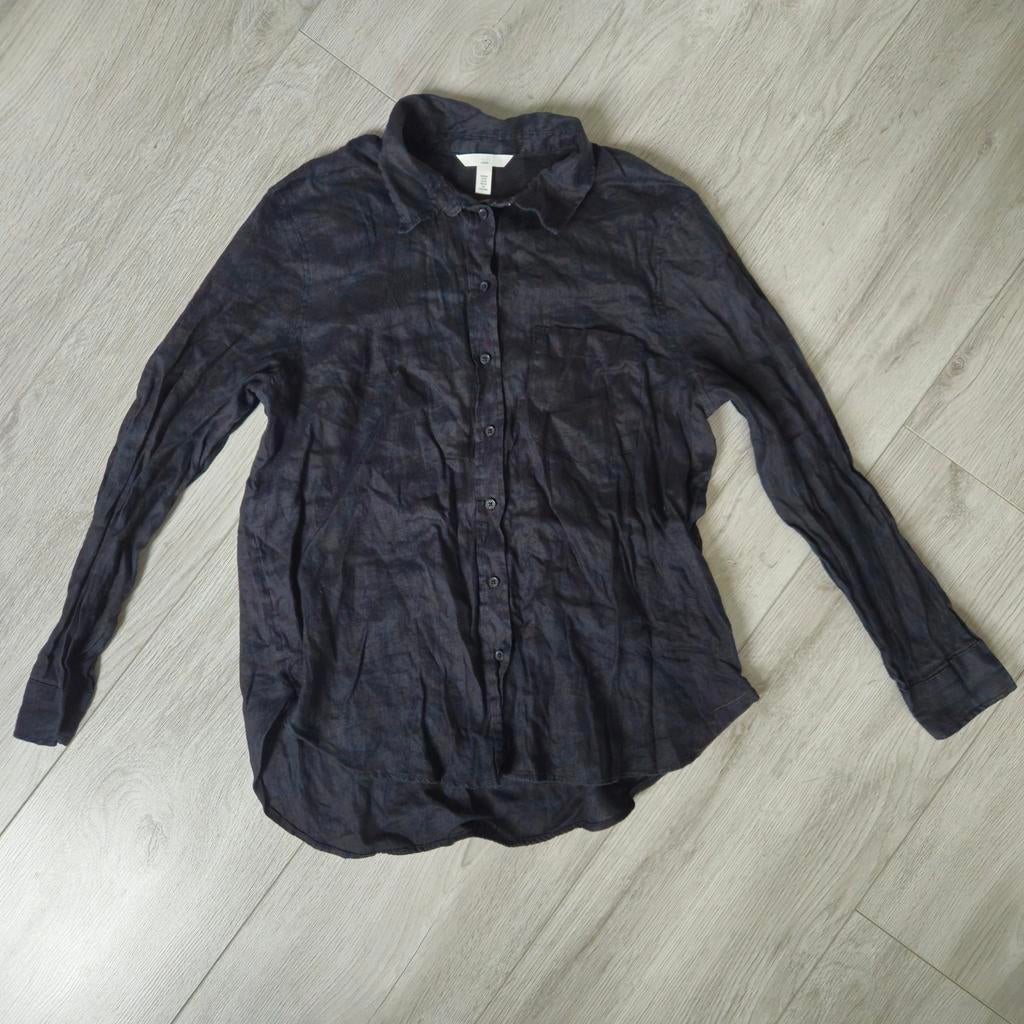 Opruiming: Zwarte linnen blouse van H&M maat M, Ophalen of Verzenden, Zo goed als nieuw, Zwart