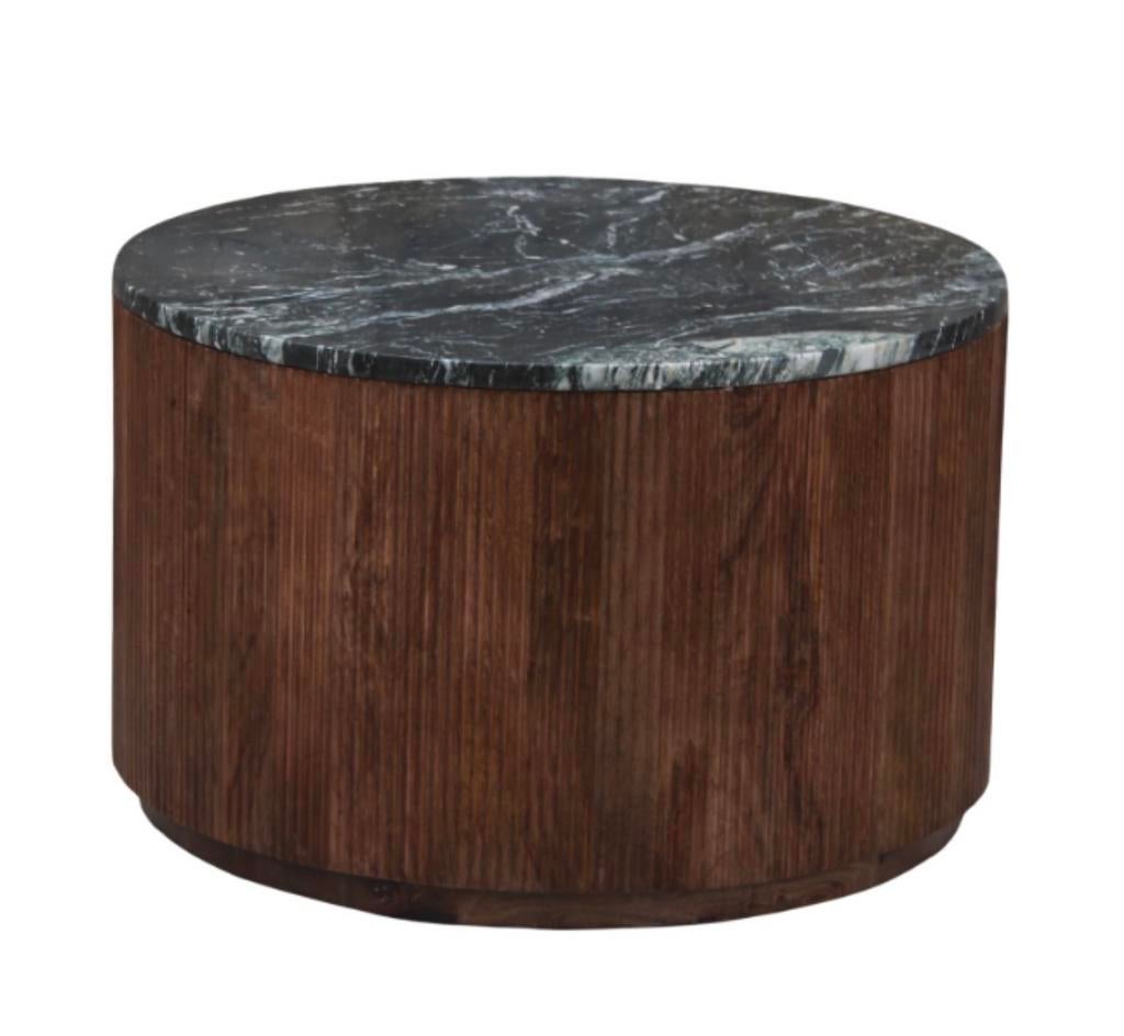 Ronde salontafel met marmeren blad en houten onderstel, Ophalen, Rond, Nieuw, 50 tot 100 cm