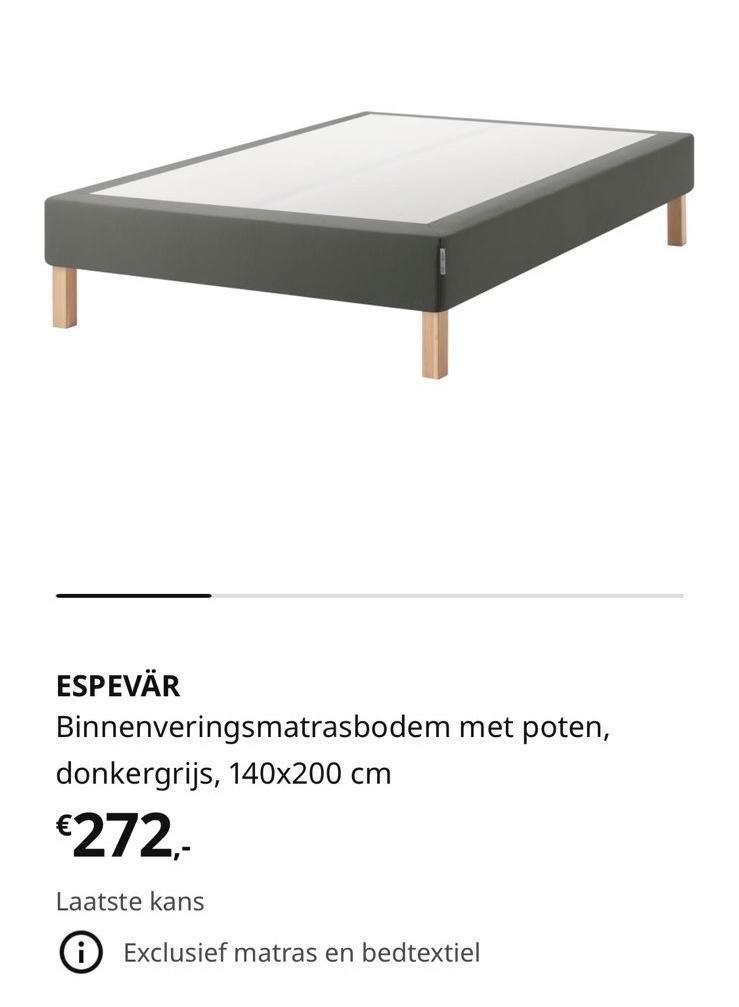 ESPEVÄR binnenveringsmatrasbodem met poten, Ophalen, Gebruikt, Tweepersoons, 140 cm