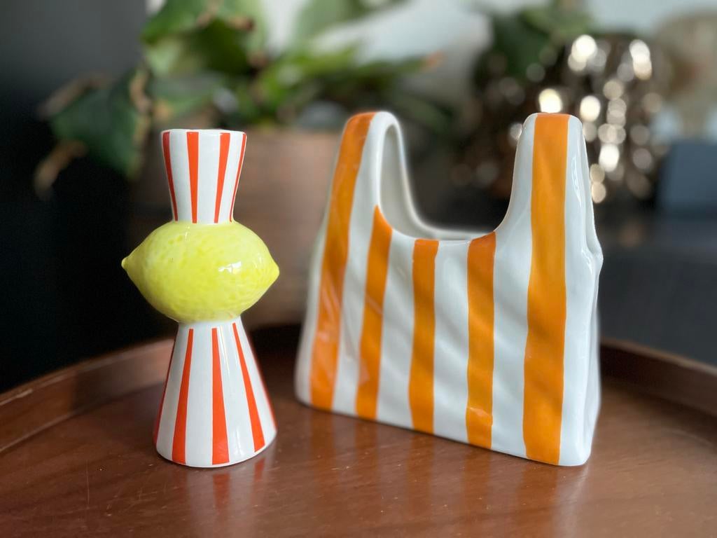 vaas & kandelaar, Huis en Inrichting, Woonaccessoires | Vazen, Zo goed als nieuw, Oranje, Minder dan 50 cm, Aardewerk of Porselein