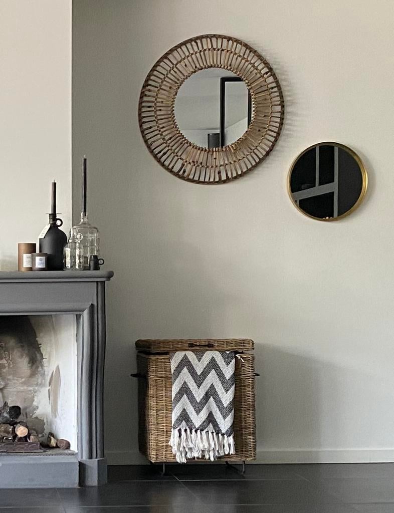 Ronde spiegels - Rotan en Goudkleurig, Rond, Ophalen of Verzenden, Zo goed als nieuw, Minder dan 100 cm