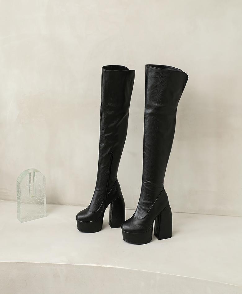 Zwarte overknee laarzen dames vrouwen hoge laars dikke hak, Verzenden, Nieuw, Zwart, Hoge laarzen