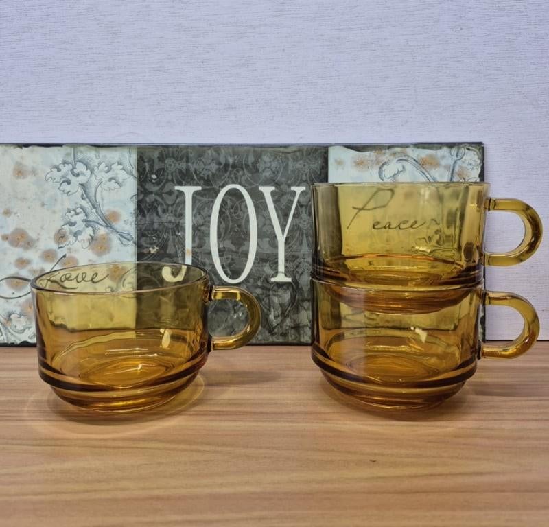 3 vintage Bormioli soepkommen,  Amberkleurig glas, Antiek en Kunst, Antiek | Glas en Kristal, Ophalen of Verzenden
