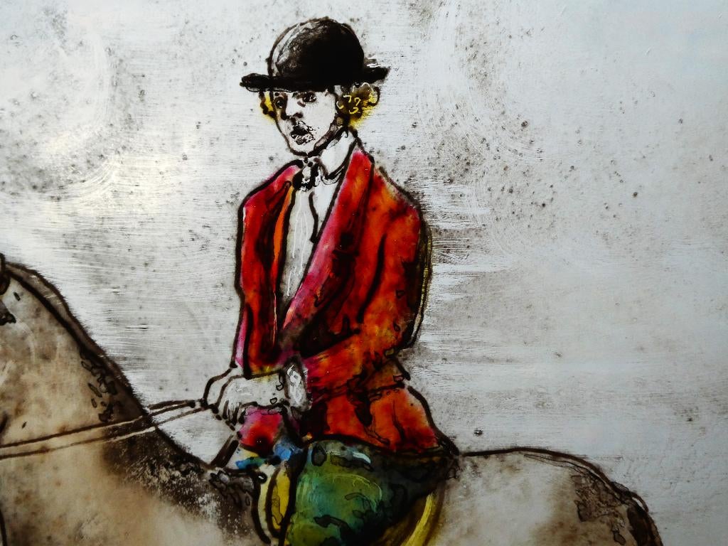 Gebrandschilderd glas in lood raamhanger met Ruiter te paard, Ophalen of Verzenden