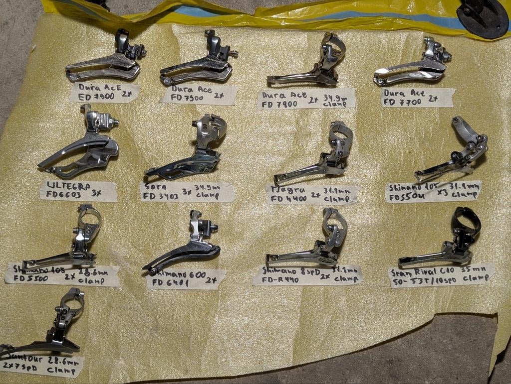 Diverse racefiets voorderailleurs - See description and $, Fietsen en Brommers, Fietsonderdelen, Gebruikt, Racefiets, Ophalen of Verzenden