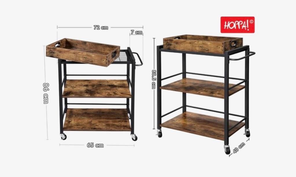 VASAGLE Serveerwagen - Keukenwagen met dienblad, Ophalen of Verzenden, Gebruikt