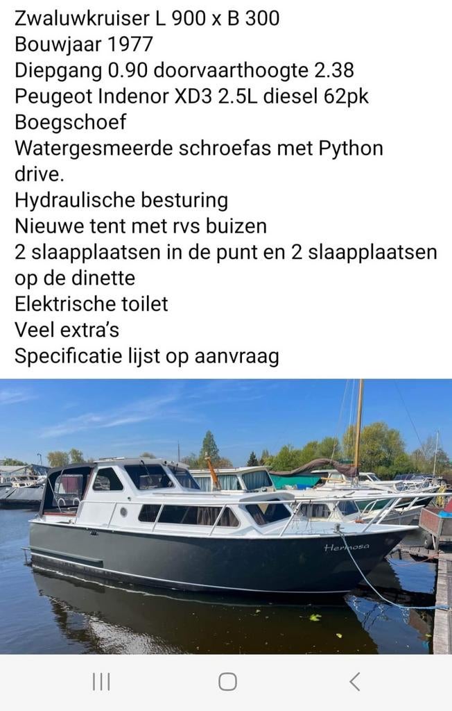 Zwaluw kruiser.., Gebruikt, Staal, 50 pk of meer, Diesel