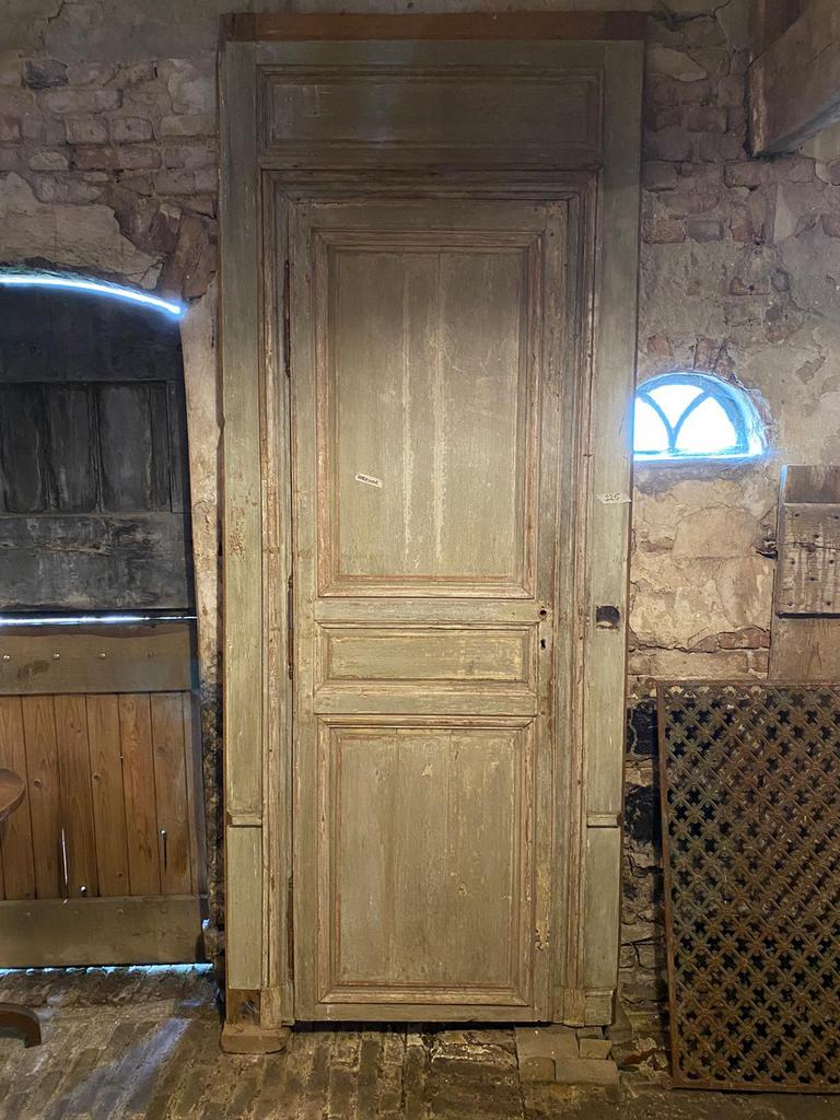 Vintage Franse Deur met Loopdeur - Saliegroen Patina, Ophalen of Verzenden