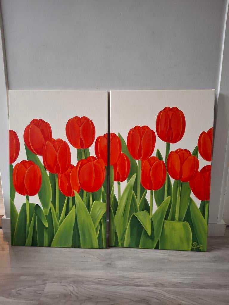 Tweeluik Schilderij Tulpen - Heemstede 2006, Ophalen of Verzenden