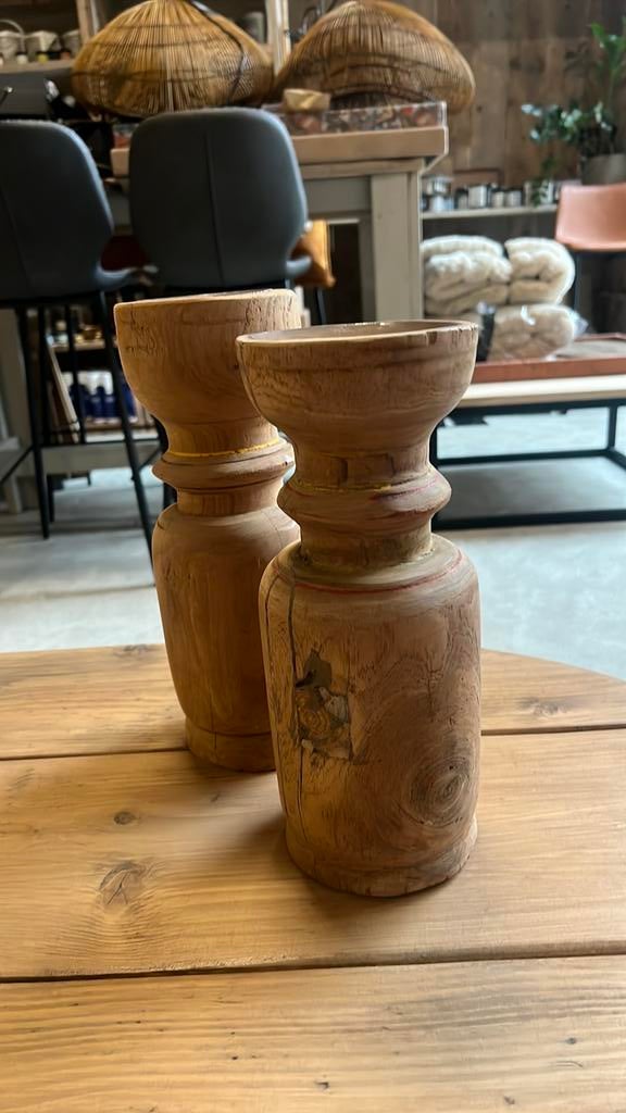 Kandelaar oud hout, Ophalen of Verzenden, Nieuw, Hout, 25 tot 50 cm