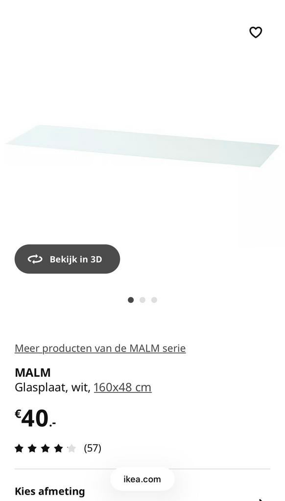 Ikea Malm ladekast glasplaat wit. 160x48cm zgan, Ophalen, Zo goed als nieuw