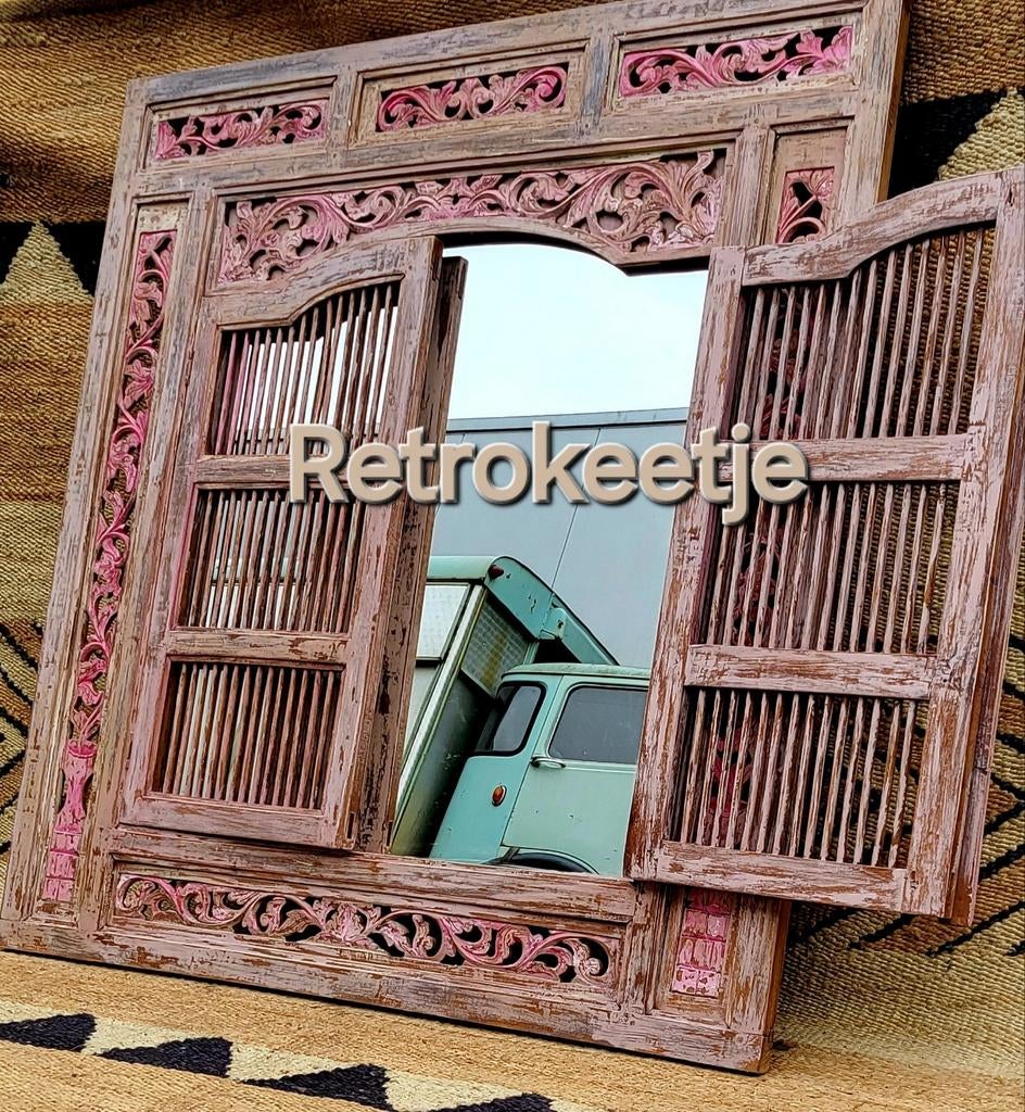 Roze/Houtsnijwerk/Balinese/Spiegel/Luik/XXXL, Ophalen