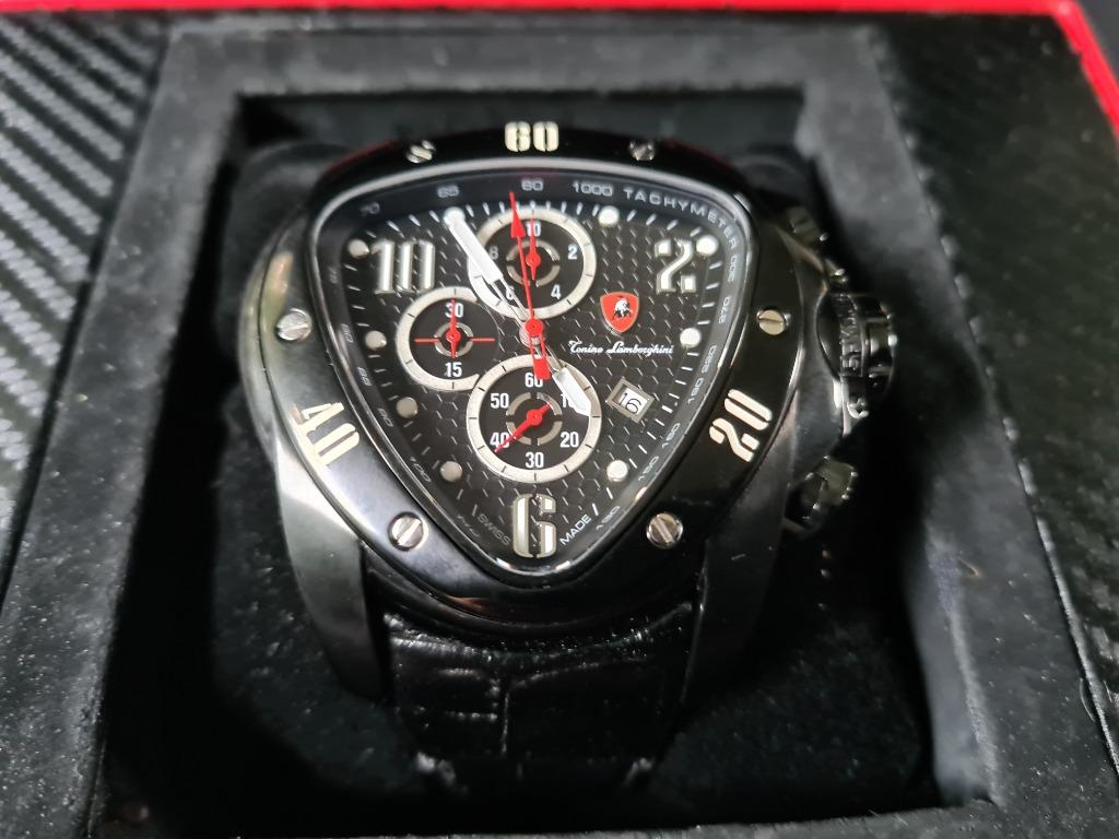 Tonino Lamborghini Spyder Jumbo XXL 1505 Black/black, Sieraden, Tassen en Uiterlijk, Overige merken, Leer, Staal, Polshorloge