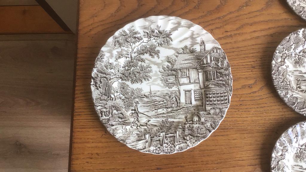 Vintage gebakstel, The Hunter by Myott, Gebruikt, Ophalen of Verzenden, Bord(en), Overige stijlen