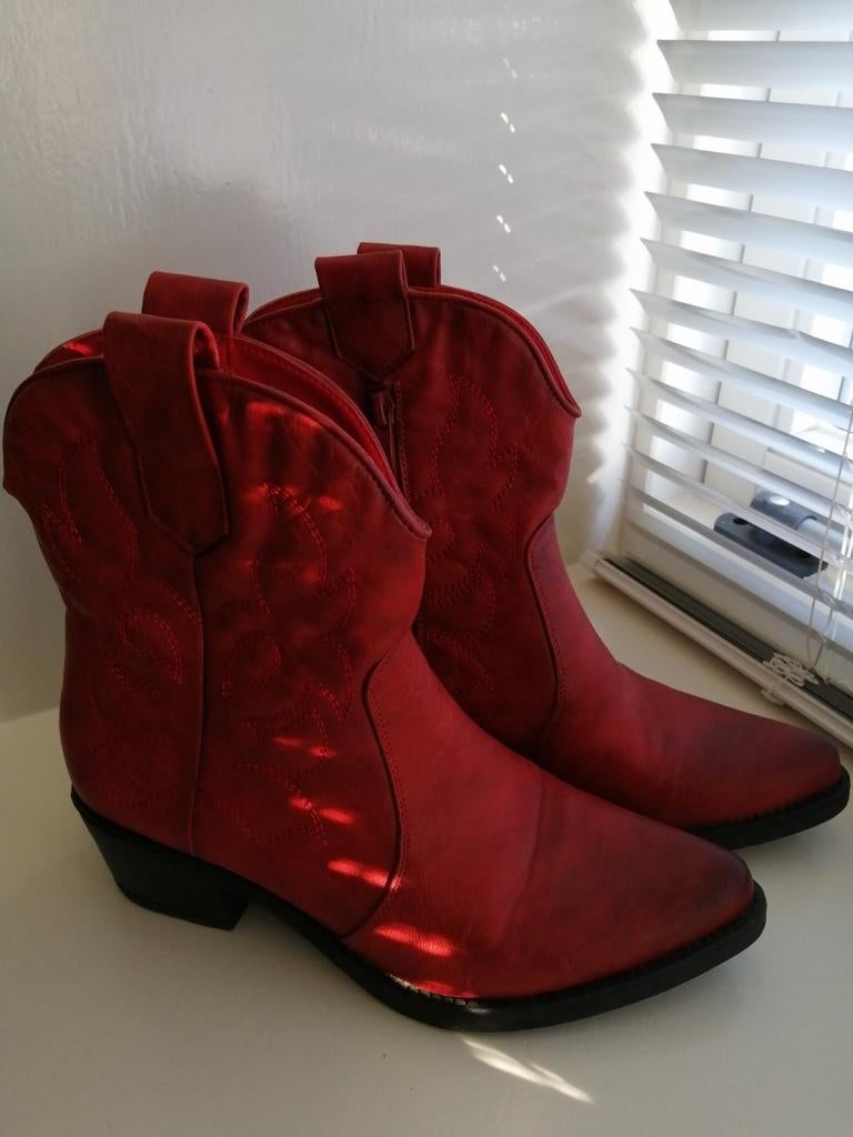 Cowboy boots maat 38 zgan, Ophalen, Zo goed als nieuw, Rood, Hoge laarzen