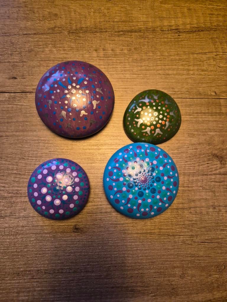 4 Handbeschilderde Stenen met Dot Art, Ophalen of Verzenden, Nieuw