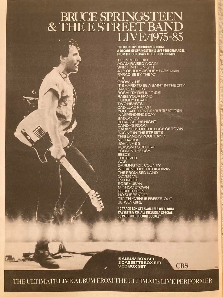 Paginagrote A3 advertentie BRUCE SPRINGSTEEN live release, Ophalen of Verzenden