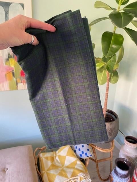 Stof ruitjes blauw groen vintage retro jaren 70, Hobby en Vrije tijd, Stoffen en Lappen, Blauw, 120 cm of meer, Nieuw, Ophalen of Verzenden