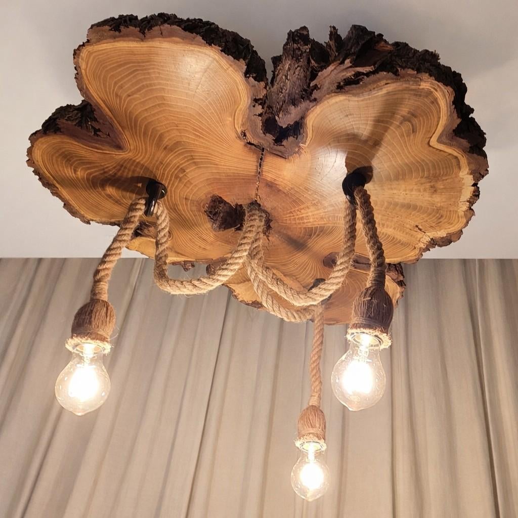 Rustieke LED Hanglamp - Hout Design, Huis en Inrichting, Lampen | Hanglampen, 50 tot 75 cm, Rustiek, Nieuw, Ophalen of Verzenden