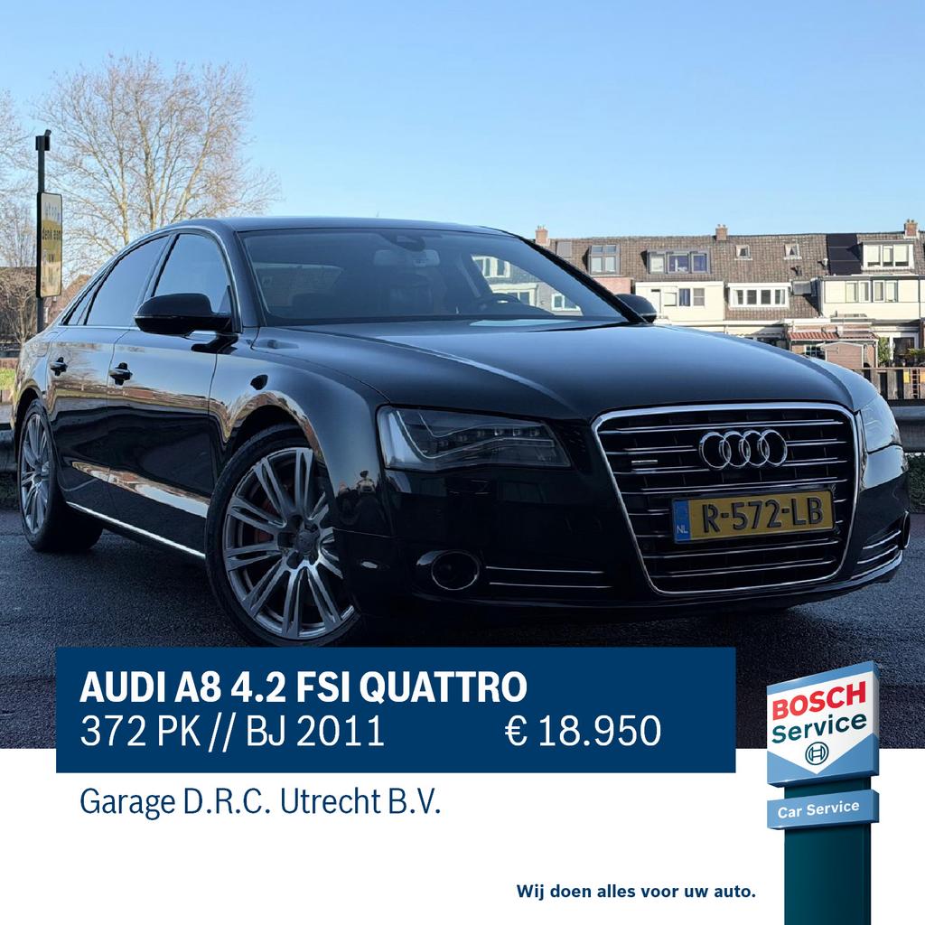 AUDI A8 4.2 FSI QUATTRO 273 kW 2011 Zwart, 371 pk, Zwart, Bedrijf, 4163 cc