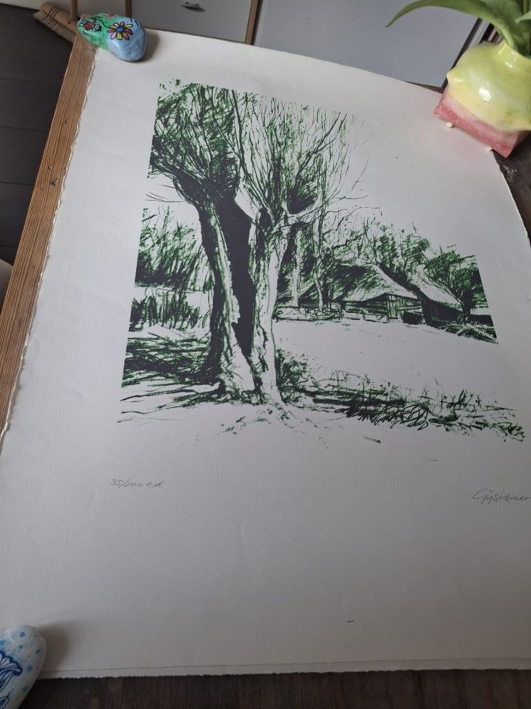 Gijs Keizer Tekening Koeienstal uit Hoogland (Zeefdruk), Antiek en Kunst, Kunst | Litho's en Zeefdrukken, Ophalen of Verzenden
