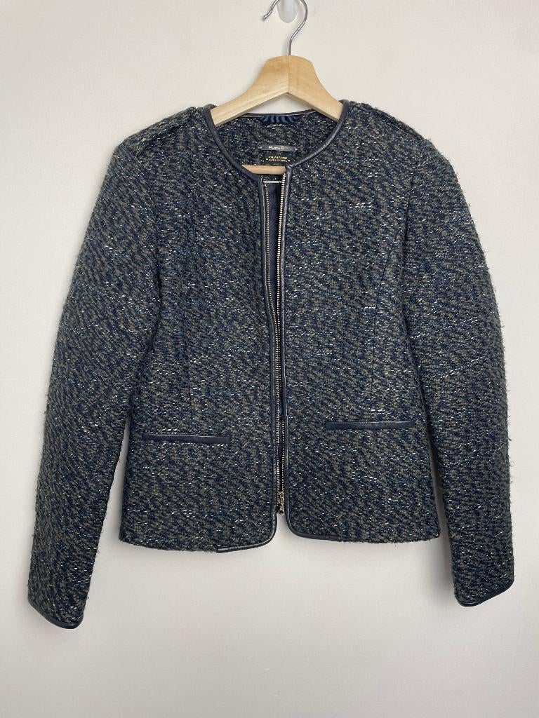 Massimo Dutti donkerblauw groen tweed boucle jasje maat 38, Kleding | Dames, Maat 38/40 (M), Nieuwezijds Voorburgwal 305, 1012RM te Amsterdam