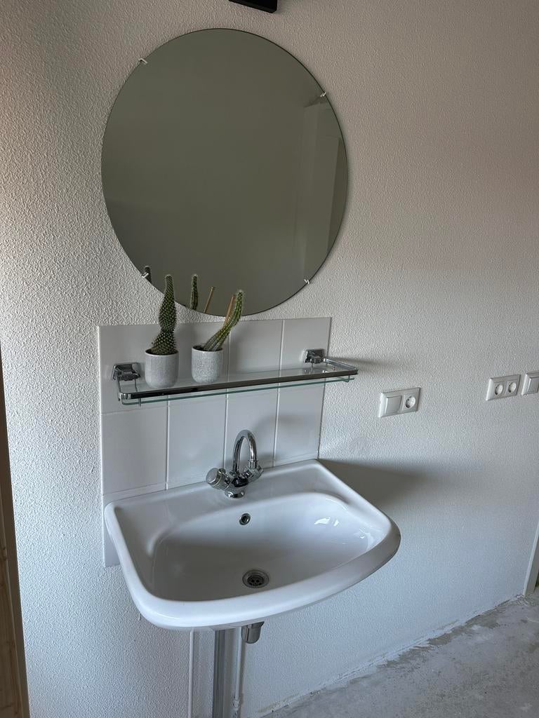 Complete wasbak met kraan, spiegel en glasplaat, Ophalen, 50 tot 100 cm, Zo goed als nieuw, Minder dan 100 cm