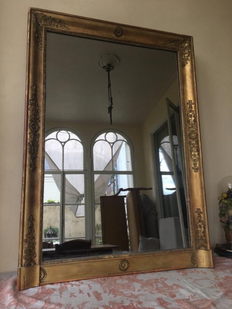 grote Bladgouden Spiegel Empire antiek 113 x 81 cm.Frans, Ophalen, Overige vormen, 50 tot 100 cm, 100 tot 150 cm