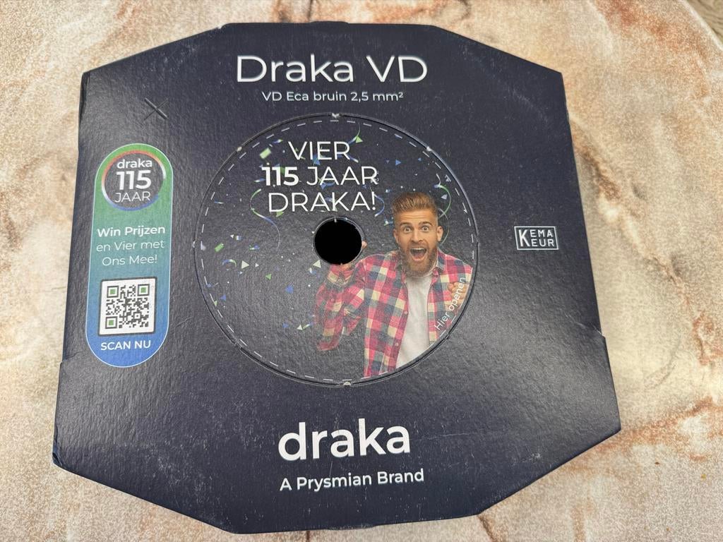 Draka VD bruin 2,5mm2 installatiedraad NIEUW, Ophalen of Verzenden, Nieuw, Kabel of Snoer