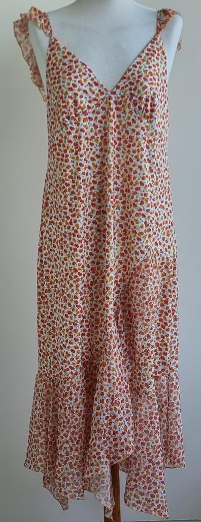 Zara wit jurkje met oranje bloemetjes mt. L, Maat 42/44 (L), Ophalen of Verzenden, Zo goed als nieuw, Knielengte