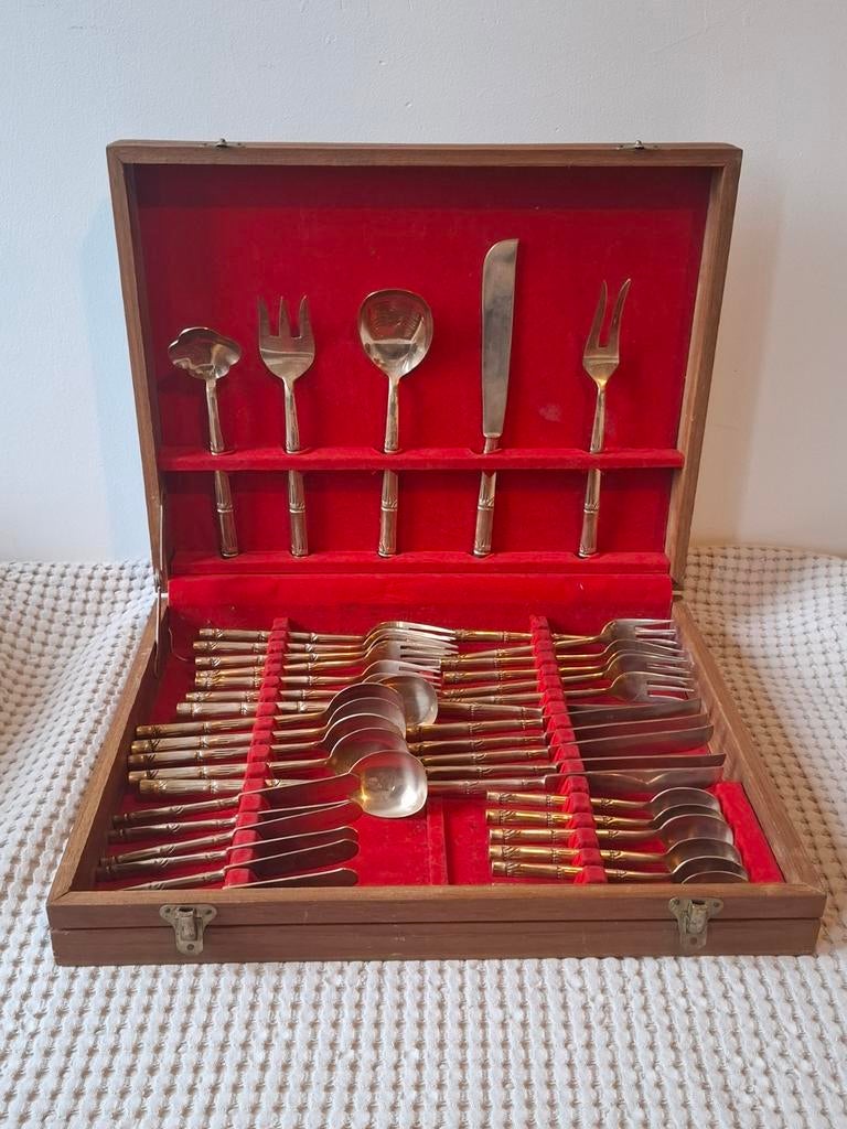 Vintage Faux Bamboo bestekset uit Thailand, Ophalen of Verzenden, Overige materialen, Bestekset