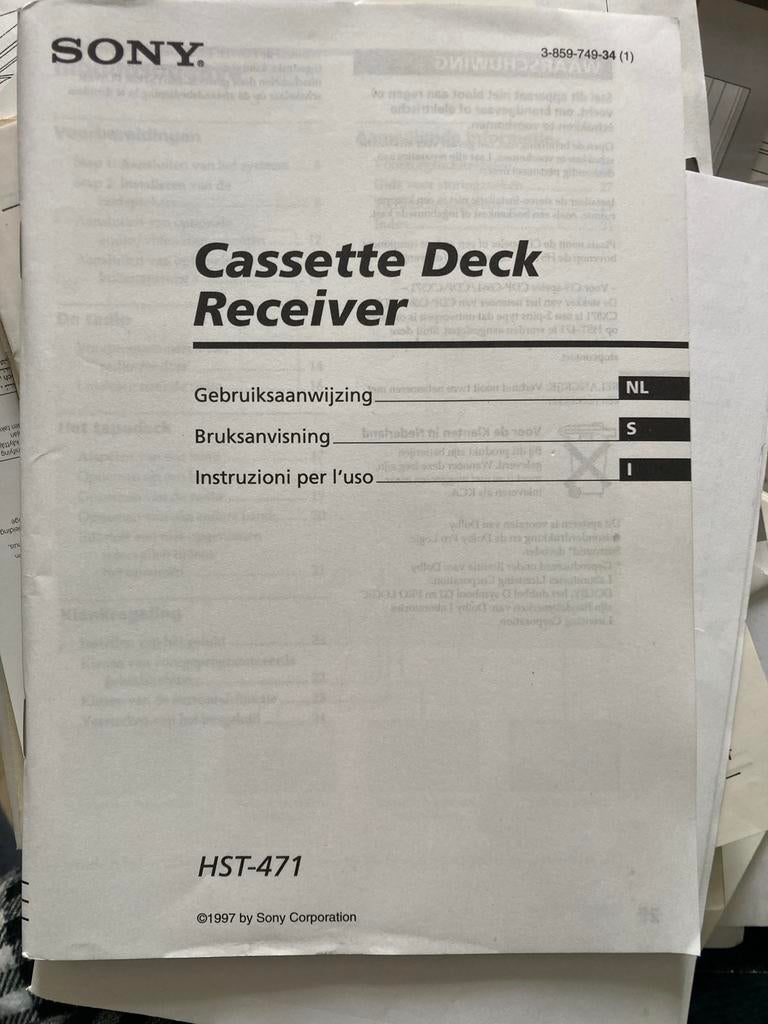 Gebruikershandleiding Sony Cassette Deck Receiver HST-471, Audio, Tv en Foto, Cassettedecks, Ophalen of Verzenden, Enkel, Sony