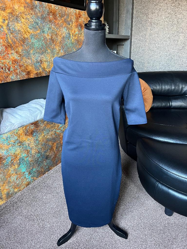 Donkerblauwe off the shoulder jurk maat 40, Kleding | Dames, Maat 38/40 (M), Wehkamps Own, Blauw, Ophalen of Verzenden