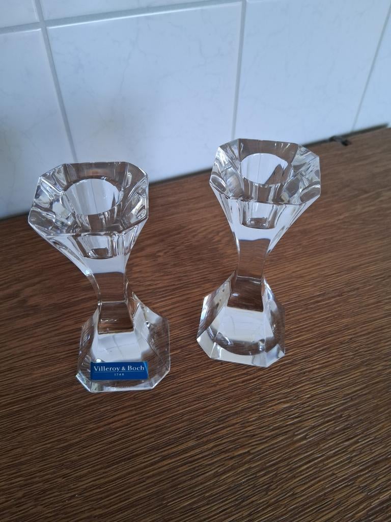2 kristallen kandelaars Villeroy & Boch, Antiek en Kunst, Ophalen of Verzenden