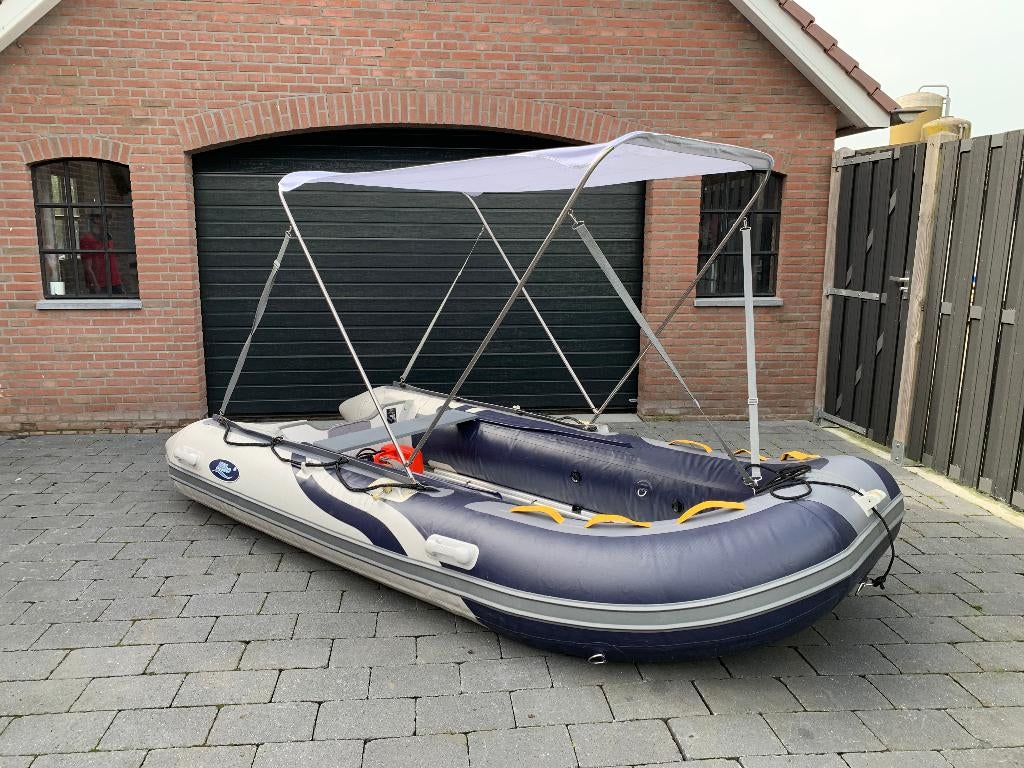 HIBO Pro 5+1p met 6pk 4 takt, Alu bodem, bimini top!, Aluminium, Zo goed als nieuw, Benzine, Minder dan 70 pk
