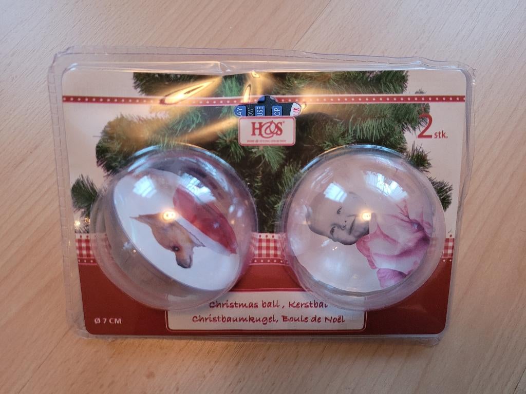 2 doorzichtige kerstballen kerstbal foto fotolijstje nieuw, Ophalen of Verzenden, Nieuw