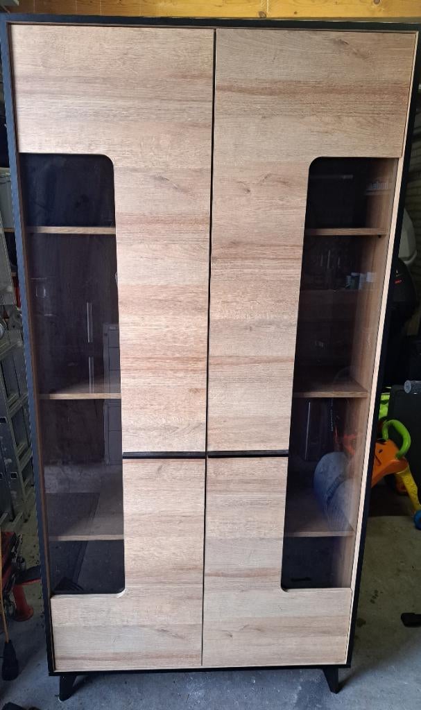 Vitrinekast licht eiken, Ophalen, Met deur(en), Eikenhout, 50 tot 100 cm