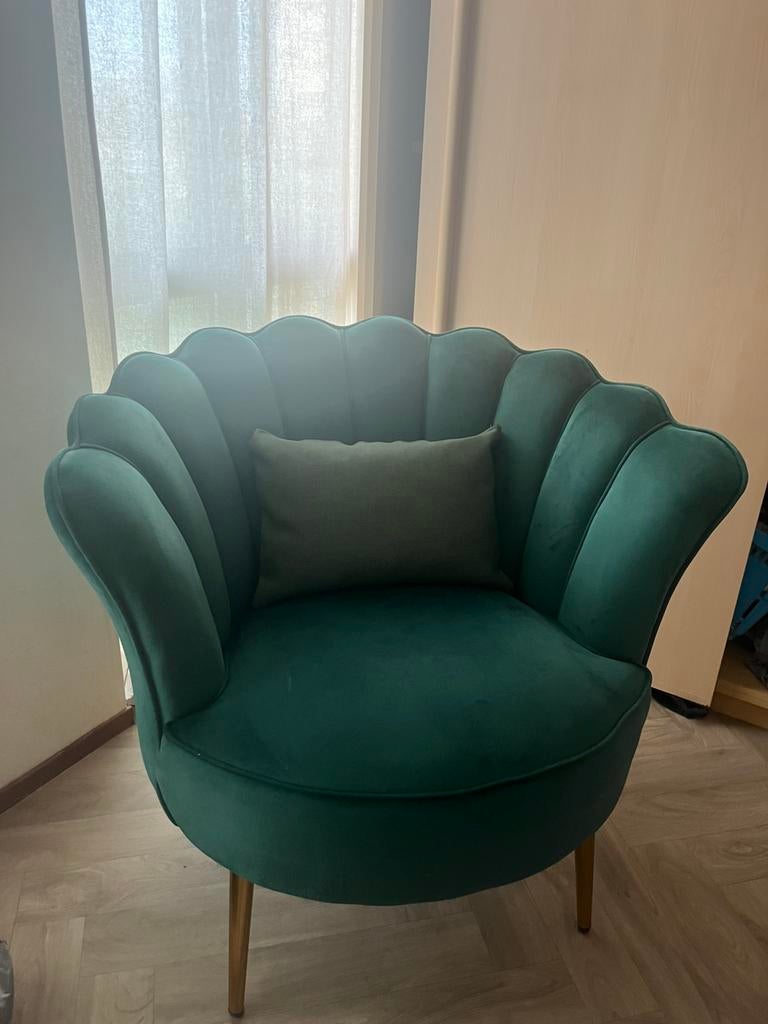 Groene velvet schelpstoelen, Ophalen, Overige materialen, Velvet , lounge, Minder dan 75 cm
