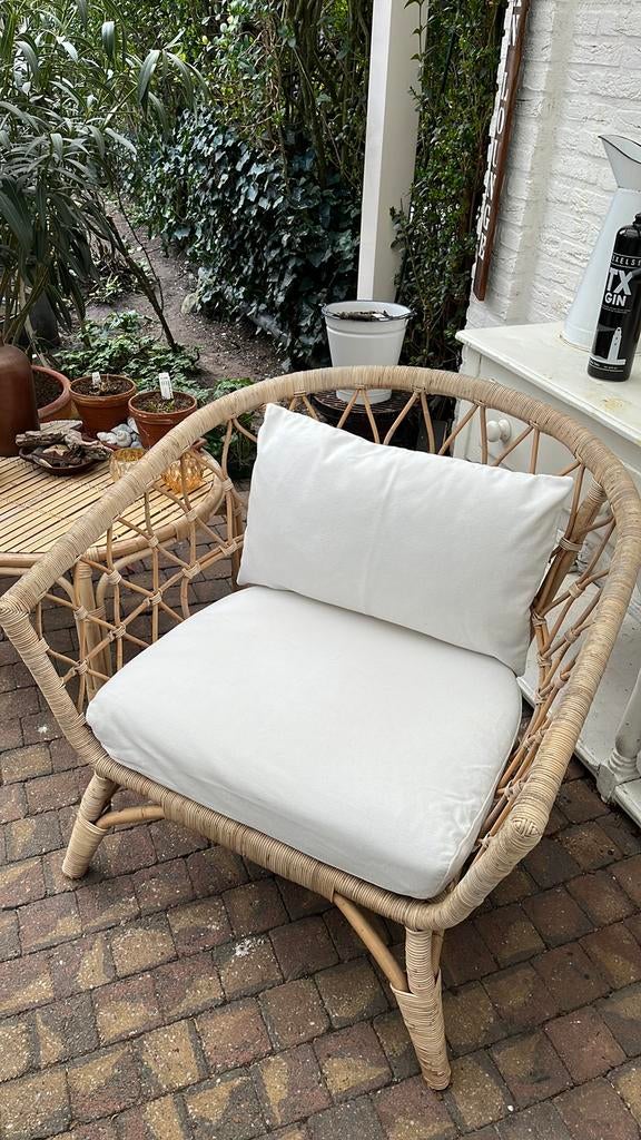Rotan Bamboo stoel met tafeltje, Tuin en Terras, Ophalen, Gebruikt, Rotan