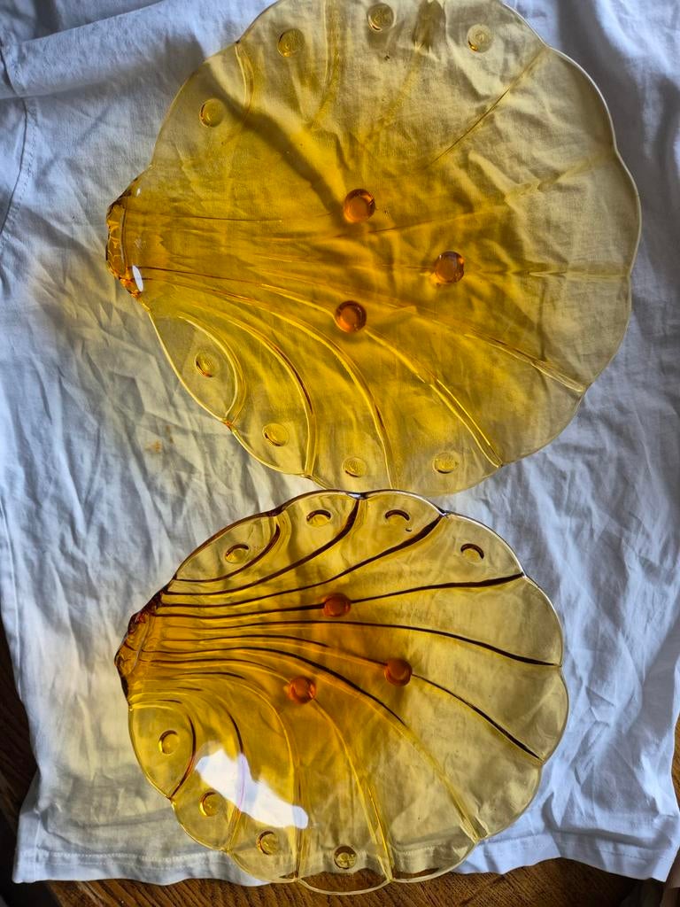 Vintage amber glazen schalen - Tsjechoslowakije jaren 60, Ophalen of Verzenden