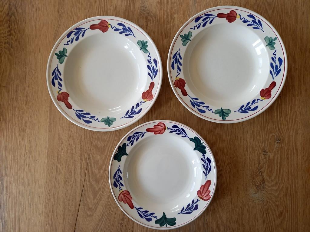 3 Boerenbont diepe borden, Huis en Inrichting, Keuken | Servies, Gebruikt, Ophalen of Verzenden, Bord(en), Aardewerk