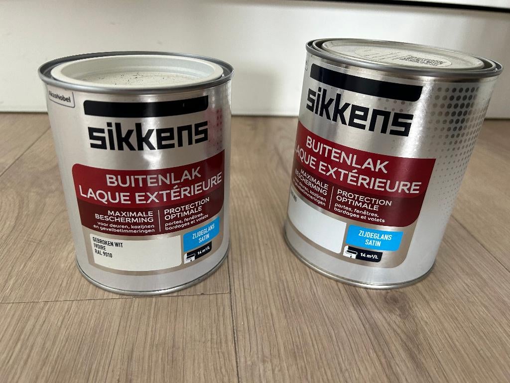 2 potten sikkens buitenlak wit en grijs/beige, Ophalen, Nieuw, Wit, Lak