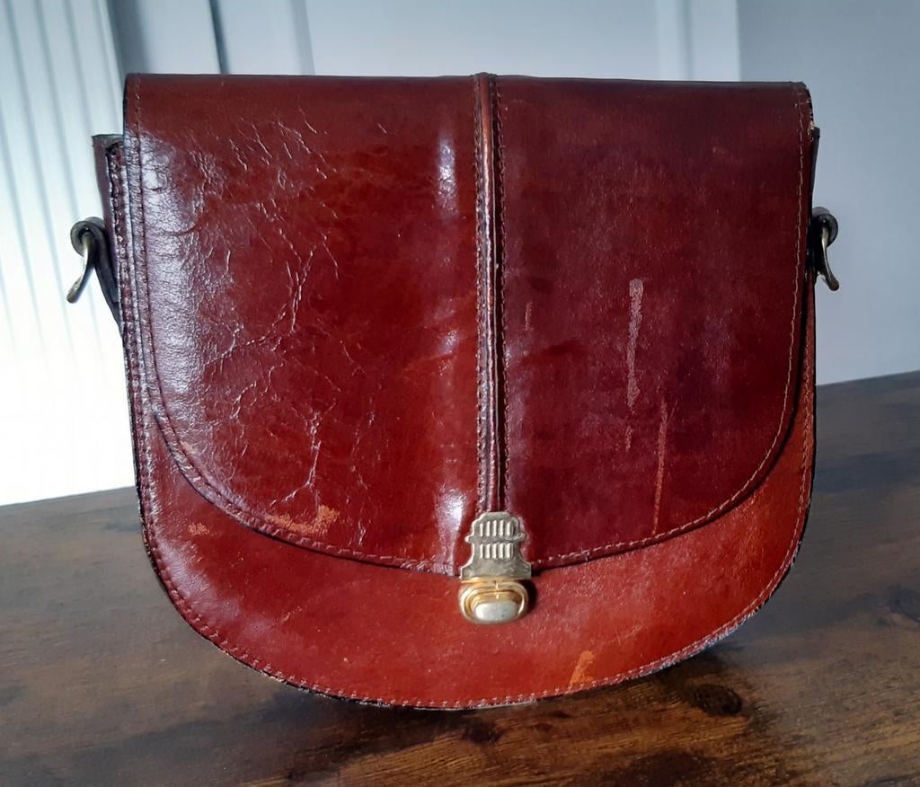 Bruine leren schoudertas, Ophalen of Verzenden, Gebruikt, Bruin, Schoudertasje