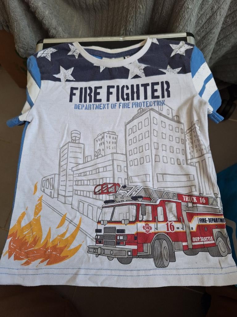 Blauw wit tshirt fire maat 92-98, Salt en pepper, Salt en pepper, Onbekend, Ophalen of Verzenden